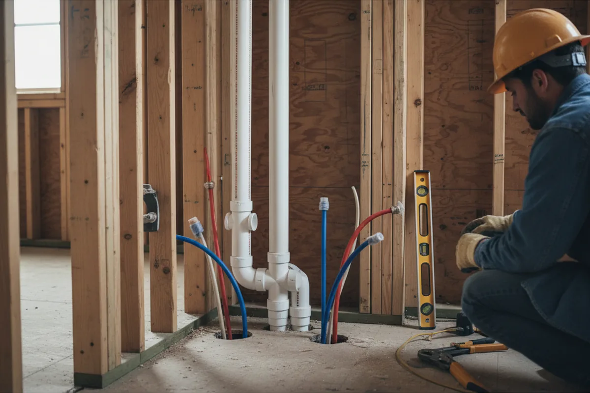 Drain and supply rough-in during Sump Pump Repair in Elmont